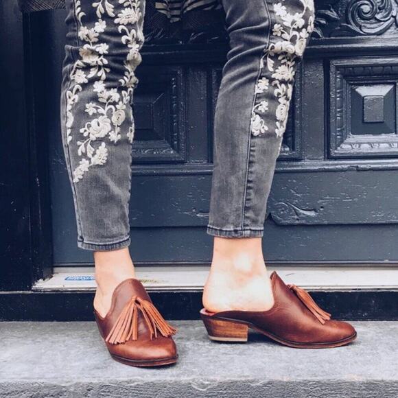 TEYSHA MULES SLIDE ON SHOES BOHEMIAN FRINGE 100% LEATHER/MAYAN TEXTILE Sz 6.5 - Picture 12 of 16